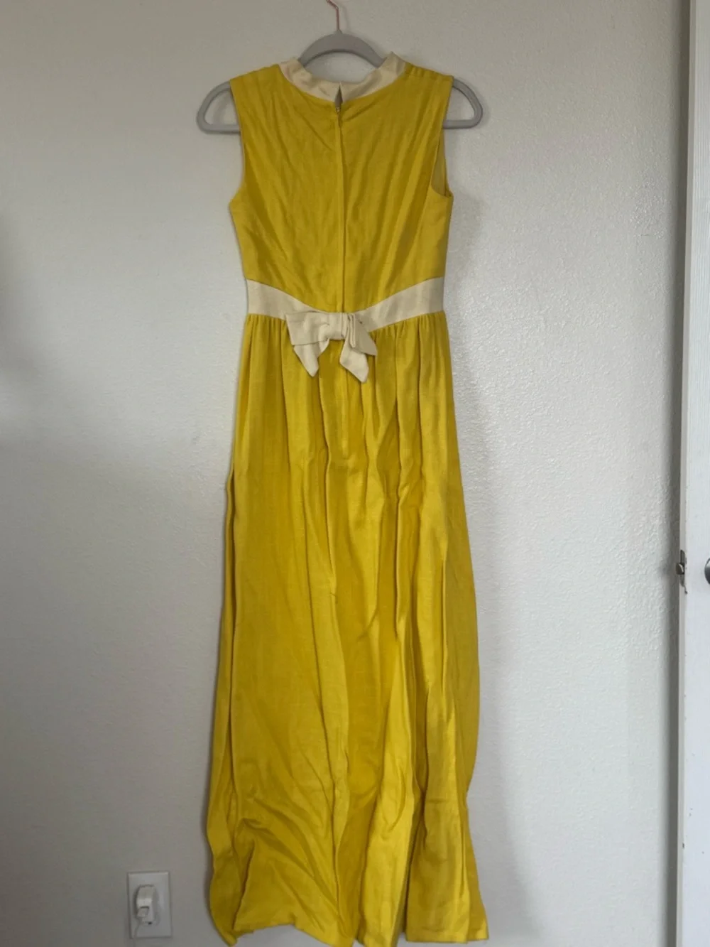 VINTAGE YELLOW LINEN MAXI DRESS Garment Workers Union Made 6 8 - Picture 4 of 5